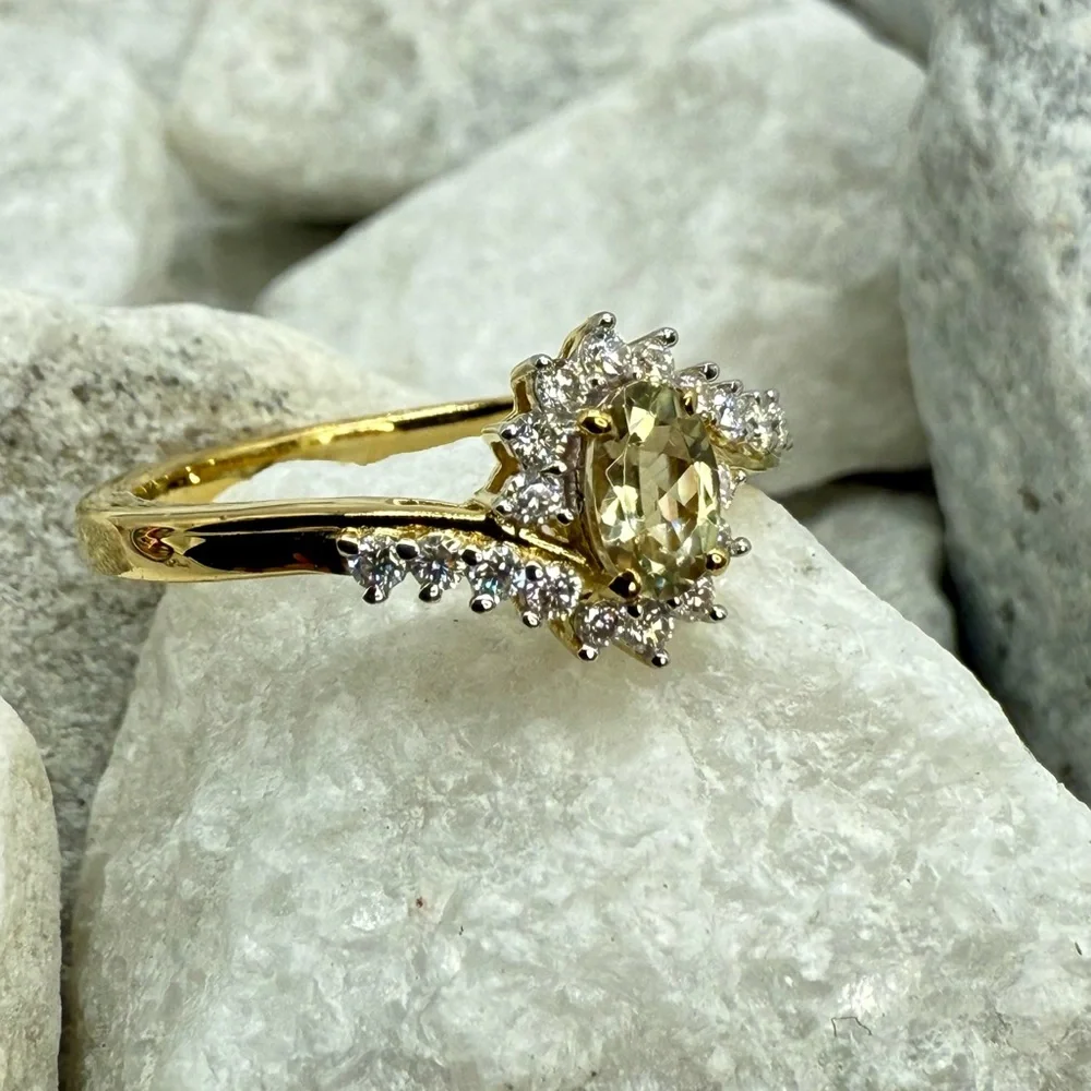 NWT AAA Turkizite & Moissanite 0.90ct Bypass Ring 18K Vermeil YG over 925 Size 9